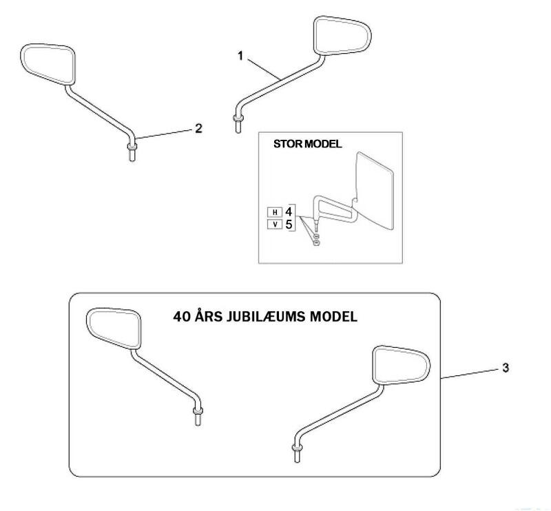 Geteilte Zeichnung Seitenspiegel Ape 50