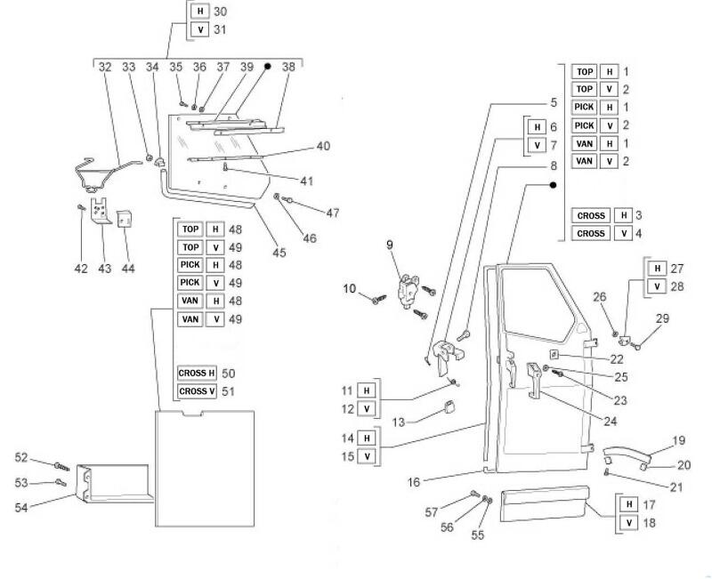 Splittegning sidedørsdele Ape 50
