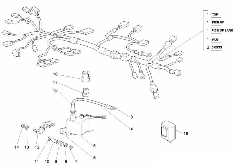 Teilzeichnung Kabelbaum und Zündspule Ape 50