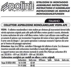 Indsugningskit fra Polini til APE 50 Indsugningskit fra Polini til APE 50